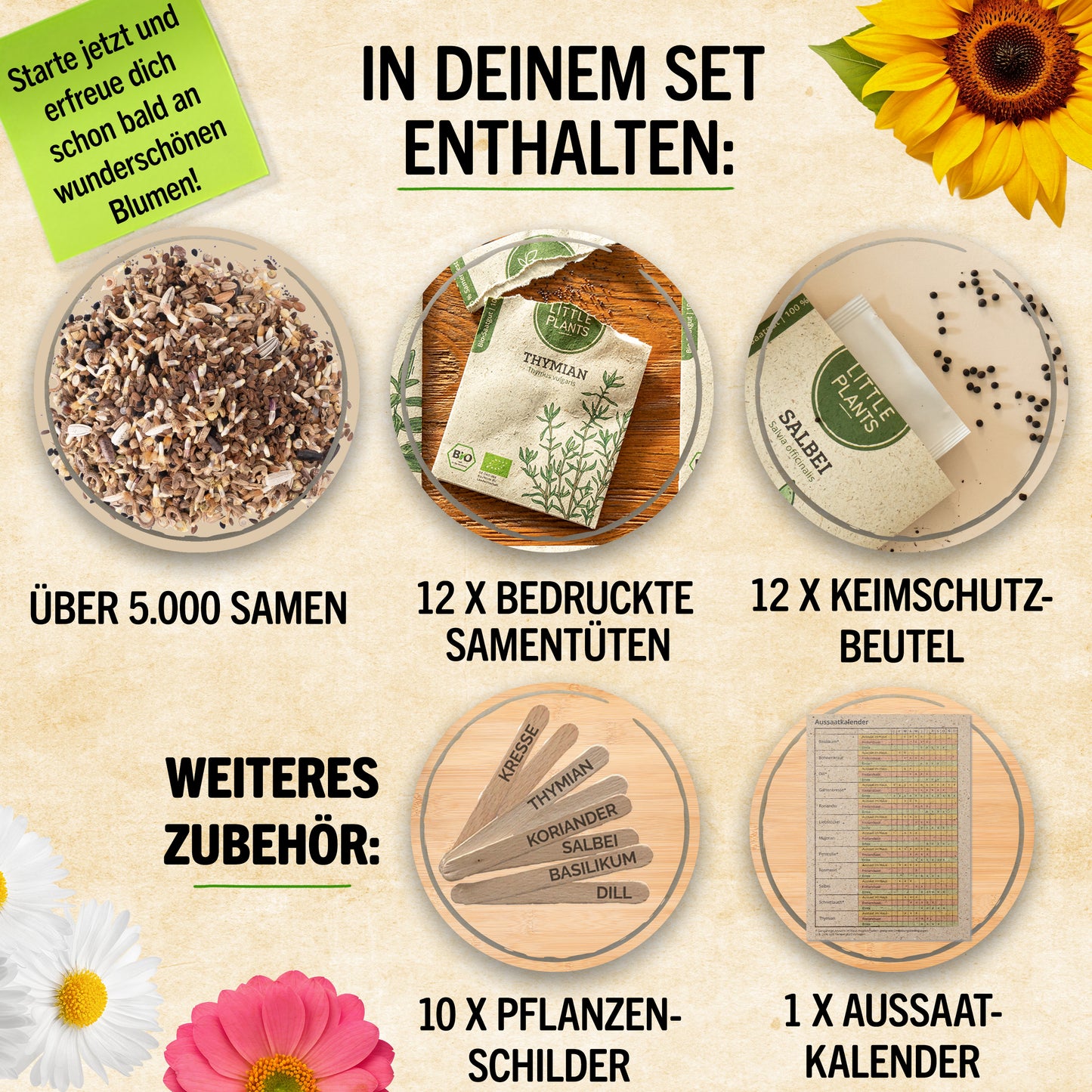 Bio-Blumensamen Set mit 12 Sorten