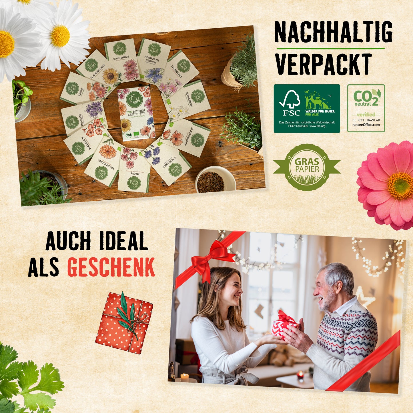 Bio-Blumensamen Set mit 12 Sorten