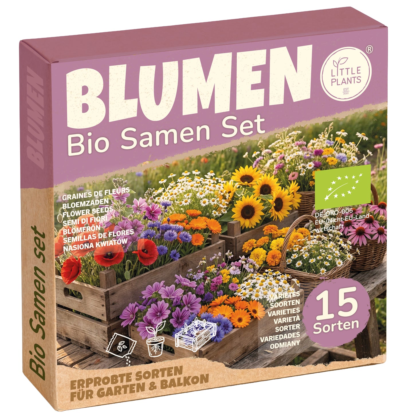 Bio-Blumensamen Set mit 15 Sorten