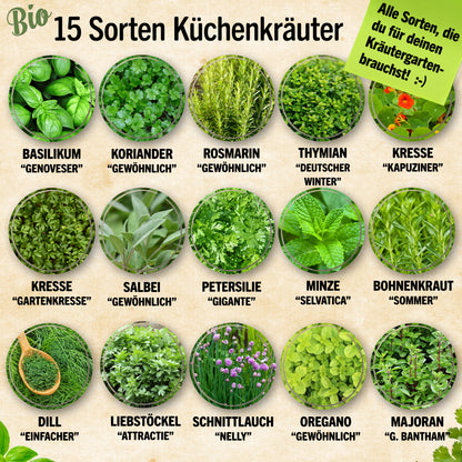 Bio Kräutersamen Probierset mit 15 Sorten