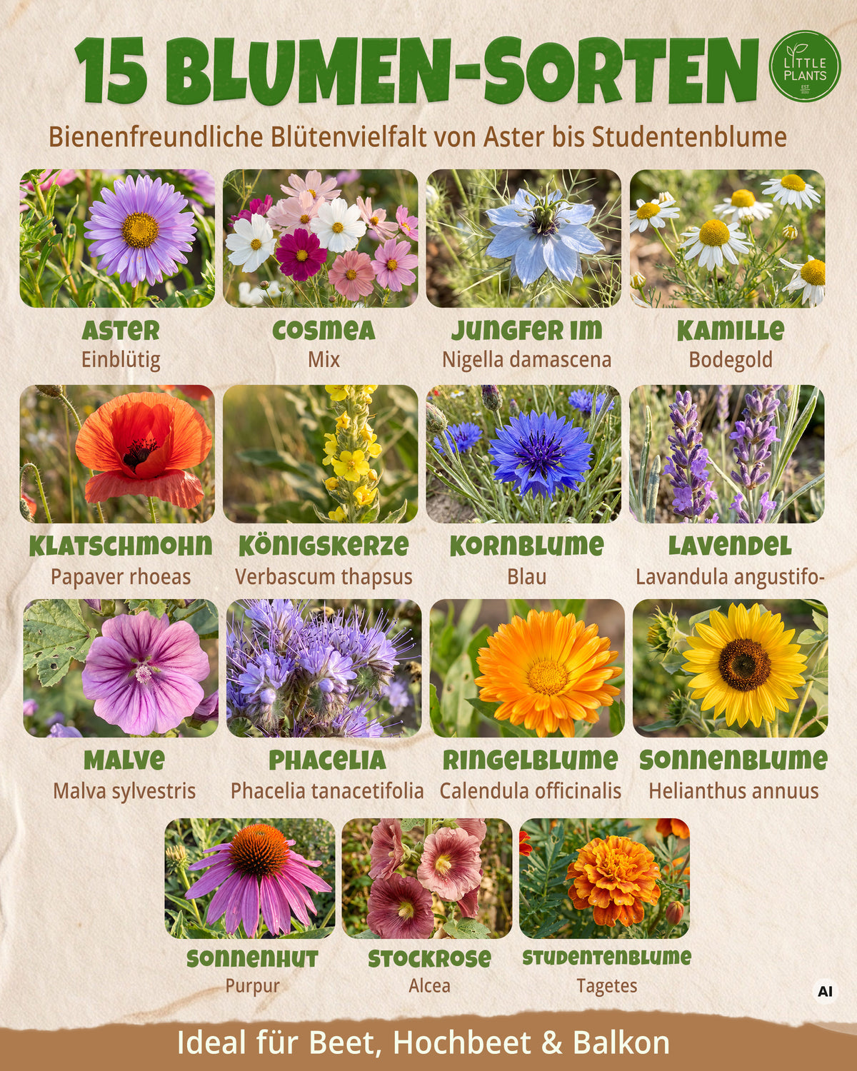 Bio-Blumensamen Set mit 15 Sorten
