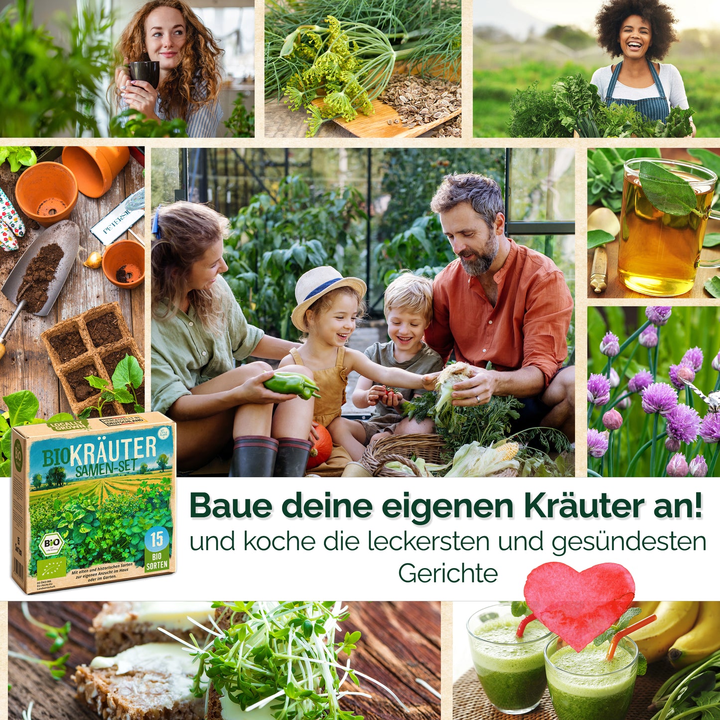 Bio Kräutersamen Probierset mit 15 Sorten