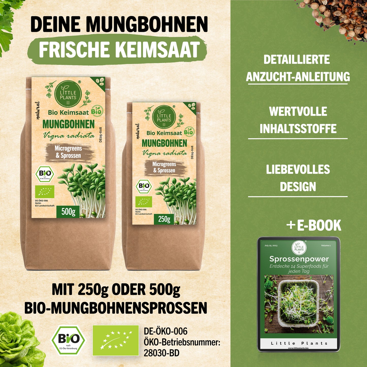 Bio Mungbohnen Keimsaat 250g und 500g