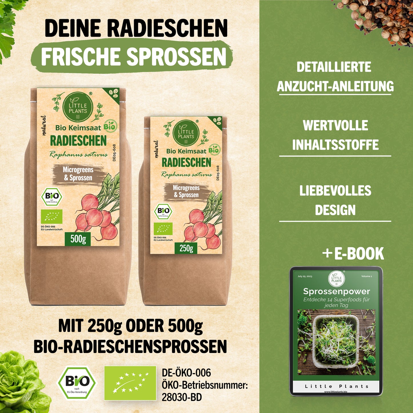 Bio Radieschen Keimsaat 250g und 500g