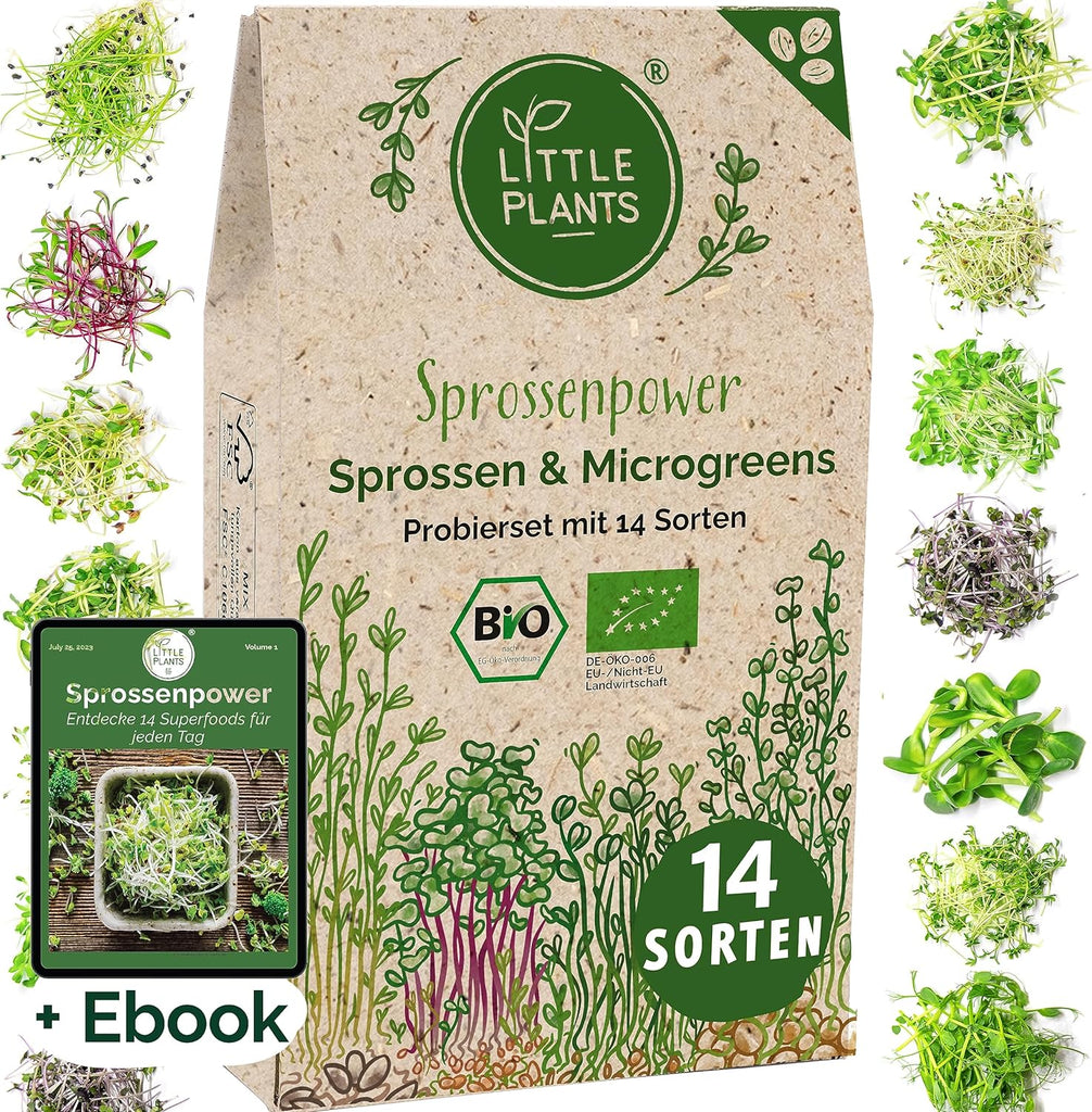 Bio Sprossen und Microgreen Probierset mit 14 Sorten