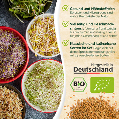 Bio Sprossen und Microgreen Probierset mit 14 Sorten